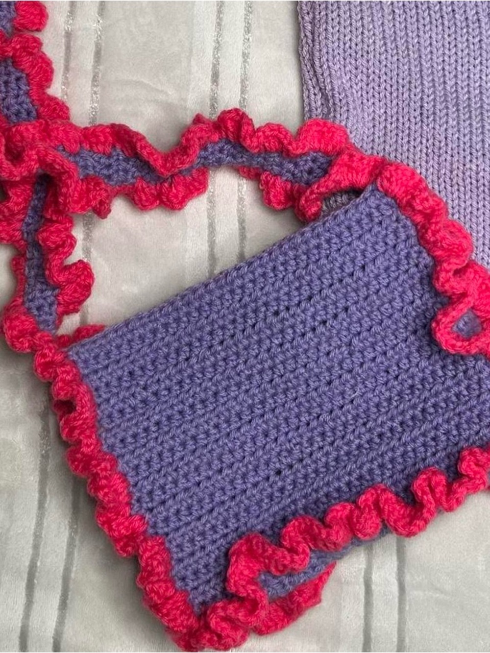 Handmade Lavender and Hot Pink Crochet Crossbody Bag